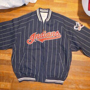 Mens XL MLB CLEVELAND INDIANS VINTAGE RETRO MIRAGE STRIPE BASEBALL JACKET COAT